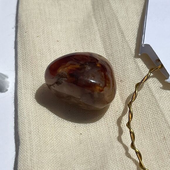 SARD CARNELIAN PALM STONE & MATCHING WIREWRAPPED GEMSTONE BRACELET SET - Picture 5 of 6